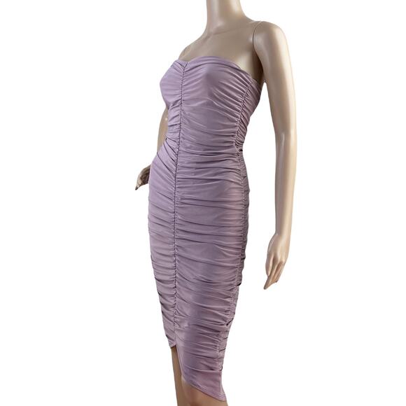 Sabora Women Lavender Ruched Knee Length Strapless Tube Bodycon Dress Size M - Picture 4 of 6